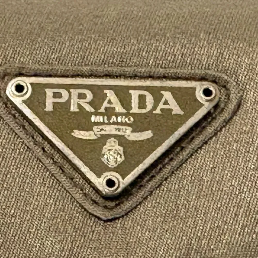 Prada  Beige Cloth Gold Triangular Logo Card Holder
